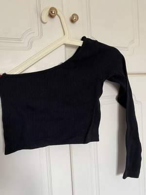 Black One-Shoulder Longsleeve Rib Cropped Top Zara like new
