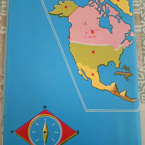 Vintage school triple map of America intact, Loukopoulos edition