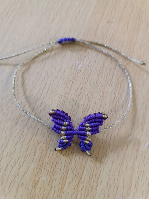 Butterfly macrame bracelet new, purple and gold