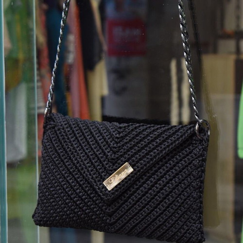 Handmade Knitted Shoulder Bag Black and White