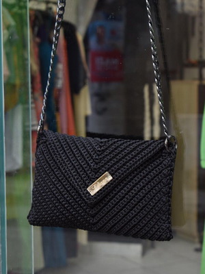Handmade Knitted Shoulder Bag Black and White