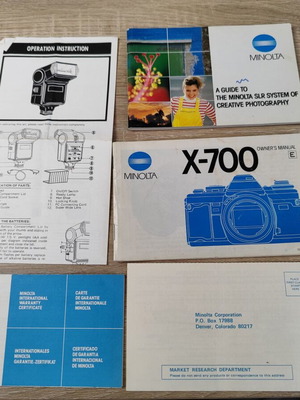 Εγχειρίδια χρήσης φωτογραφικής μηχανής Minolta X-700 και φλας μεταχειρισμένα