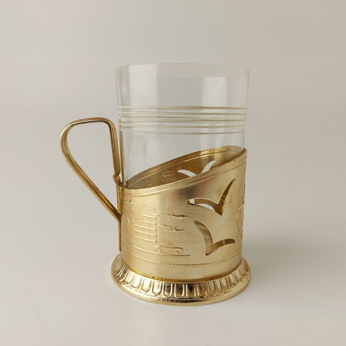 USSR Gorki Tea Glass Holder with Glass used, chip on rim