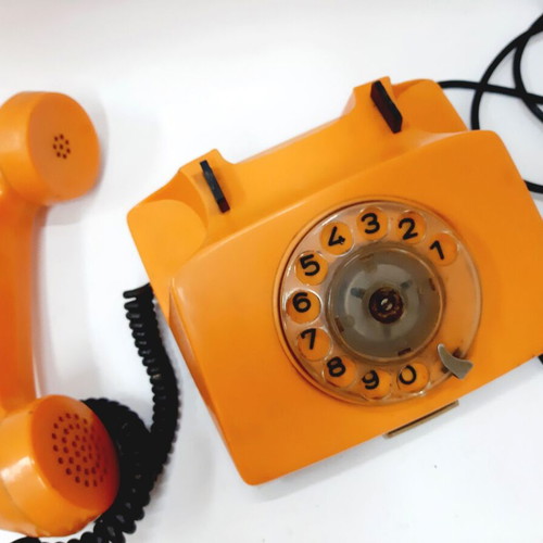 Resprom 4100 vintage rotary phone used, orange, 1980