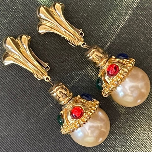 Large clip-on earrings vintage Custom Jewellery France like new