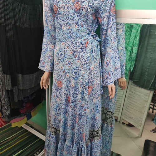 Rima Beachwear long kimono wrap dress, sky blue