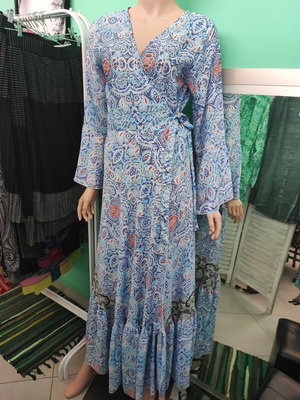 Rima Beachwear long kimono wrap dress, sky blue