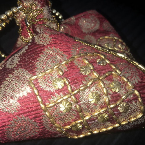 Red gold Indian brocade potli bag like new with bracelet gift