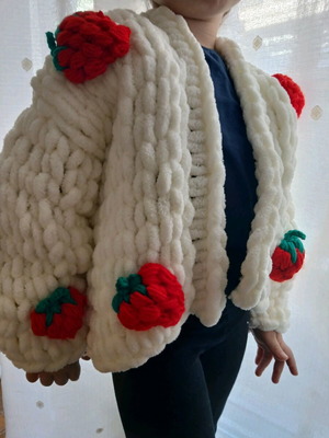 Puffy kids white handmade jacket new with strawberries