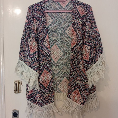 Kimono jacket with fringes new, one size, multicolor Stradivarius