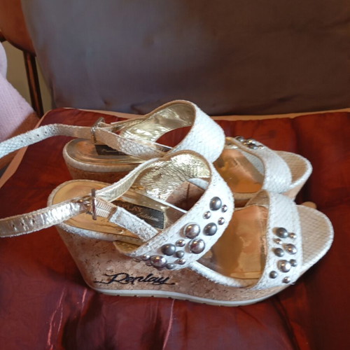 Replay leather platform sandals size 38 used, white beige