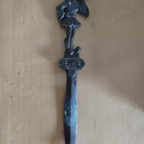 Copper paper cutter with tsolias figure used, broken tip