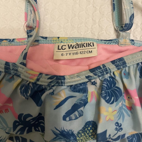 LC Waikiki summer set used, girls' swimsuit 6-7Y and straw hat 6Y