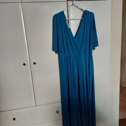 Maxi dress Parabita turquoise with crossover neckline like new