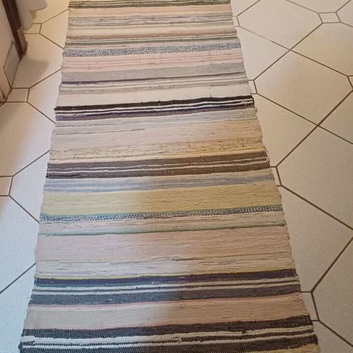 Traditional handmade woven rag rug like new 270x72cm