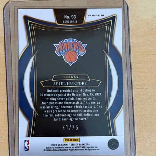 Ariel Hukporti 2024-25 Panini Select Basketball Rookie RC Blue Prizm like new