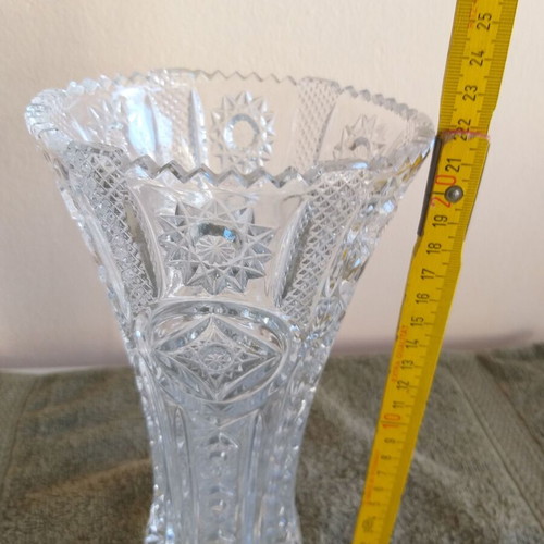 Crystal trumpet vase from Bohemian crystal, like new, engraved