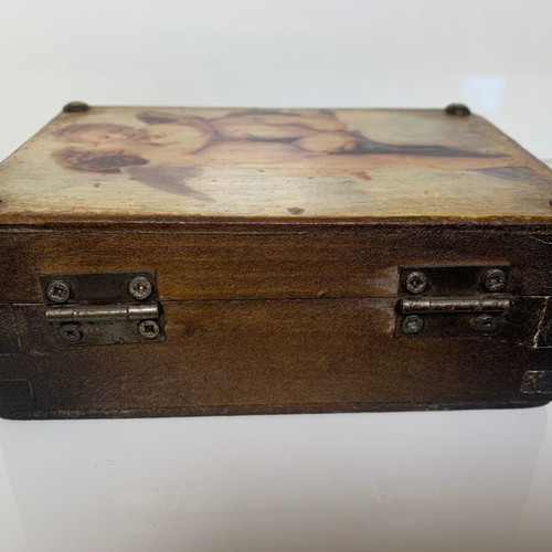 Wooden storage box used with angels