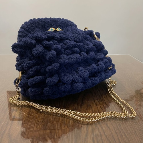 A-Cold-Wall handmade navy blue loop stitch shoulder bag with gold chain