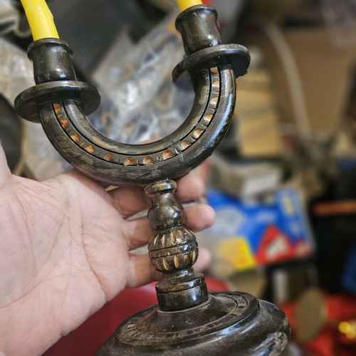 Vintage handmade wooden candlestick