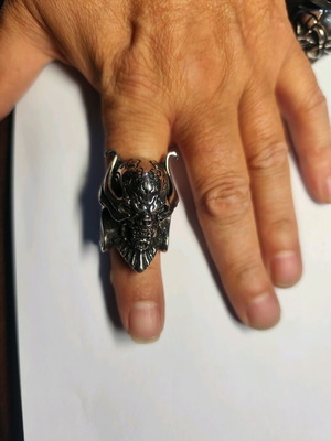 Biker Ring Horned Devil σαν καινούργιο, ασημί από ανοξείδωτο ατσάλι