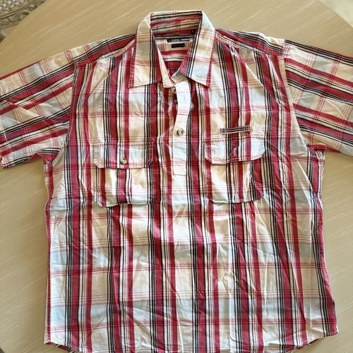 Glou men's red and white plaid cotton shirt XL like new