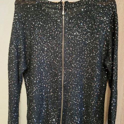 Knitted sweater with sequins and zipper, like new, black XL