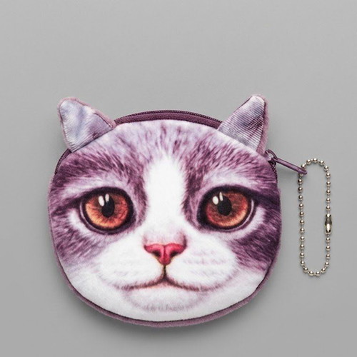 Cat Wallet new, small coin or key holder white and purple