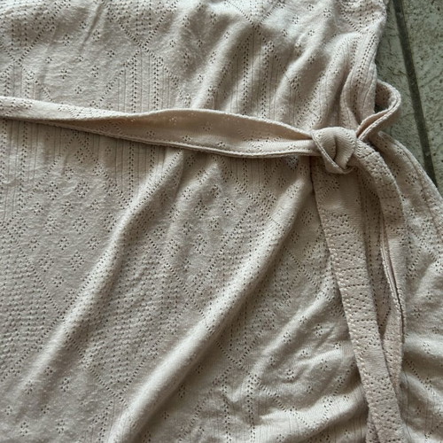 H&M blouse used, light pink with waist tie and textured fabric