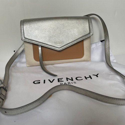 Givenchy Duetto Crossbody Bag like new, beige and silver leather