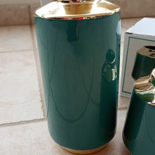 Decorative ceramic vases set of 2, like new, petrol color