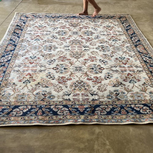 Vintage handmade large wool rug, floral motif, 1950s