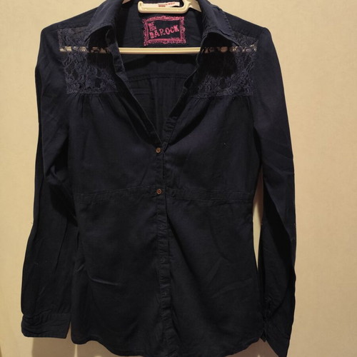 Cotton shirt with lace details dark blue like new, size S