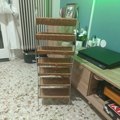 Vintage shelf unit used, metal and wicker