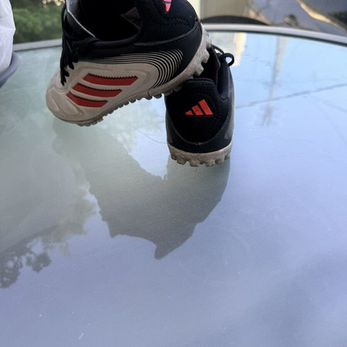 Adidas kids' football shoes with studs, size 32, white and red