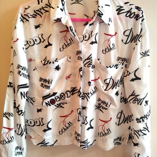 Stradivarius shirt with graffiti print, black and white