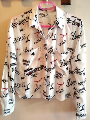 Stradivarius shirt with graffiti print, black and white