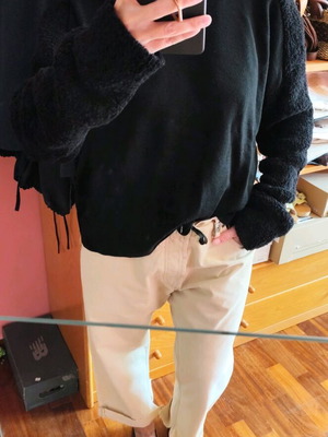 COS Black Wool Sweater with Fleece Sleeves Medium Like New