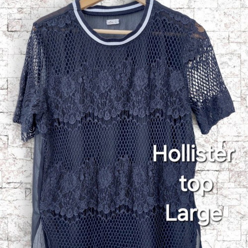 Hollister black sheer lace and mesh top, size L