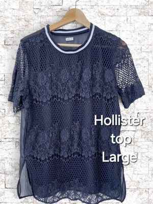 Hollister black sheer lace and mesh top, size L