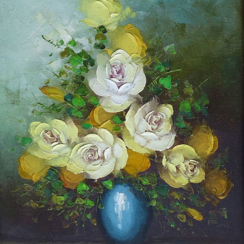 Oil painting vase with roses on canvas like new