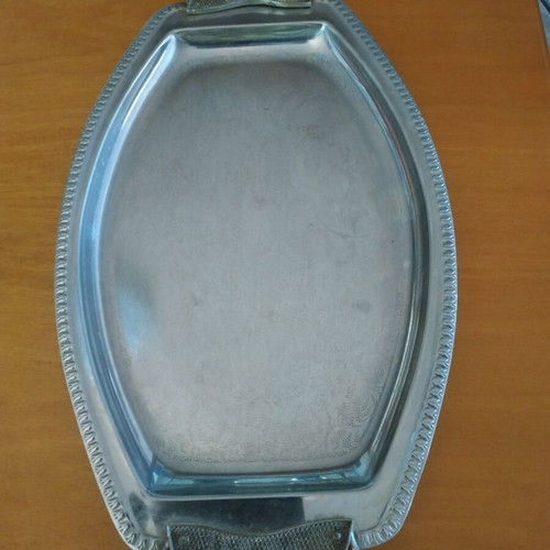 Silver Platter oval with carved handles like new