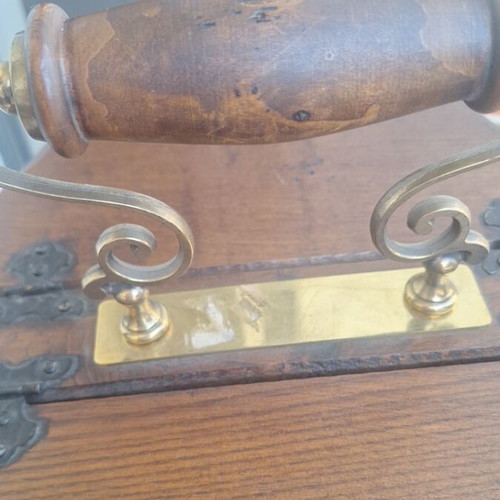 Wooden Sewing Box with Bronze Handle, Like New, Vintage Style