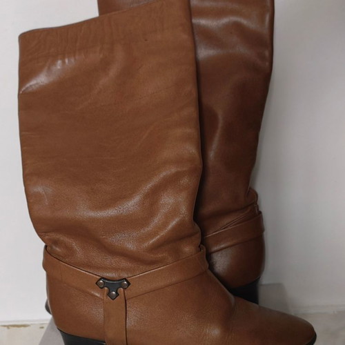 Women's leather boots used, brown, size 40 with low heel