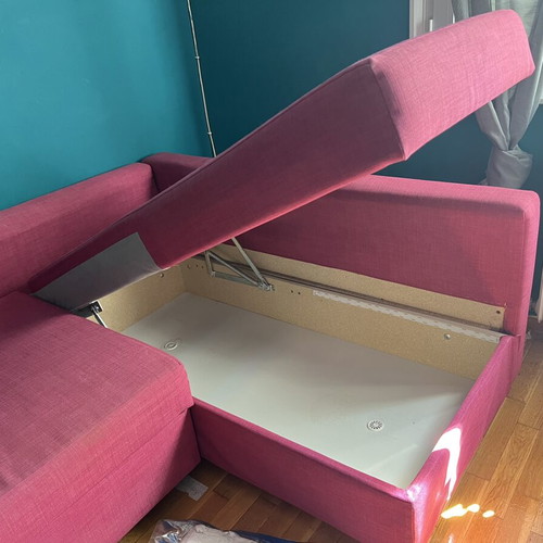 Three-seater sofa with chaise lounge and double bed like new