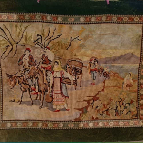 Folklore Handmade Wall Hanging used, embroidered canvas with velvet