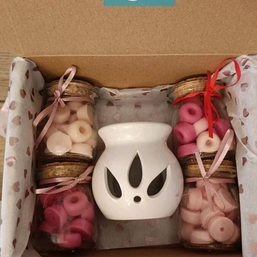 Wax melts set with 4 glass jars and aromatic burner, new