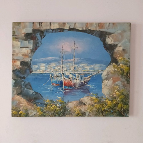 Seascape painting on canvas 50x40 cm like new, signed