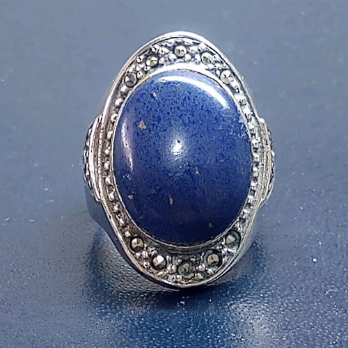 Silver 925 ring with Lapis Lazuli and marcasite, vintage style