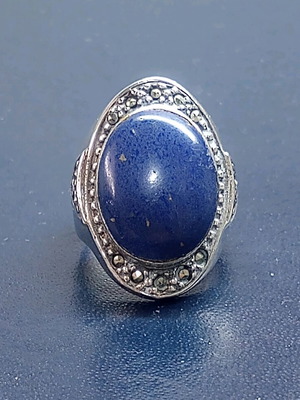 Silver 925 ring with Lapis Lazuli and marcasite, vintage style